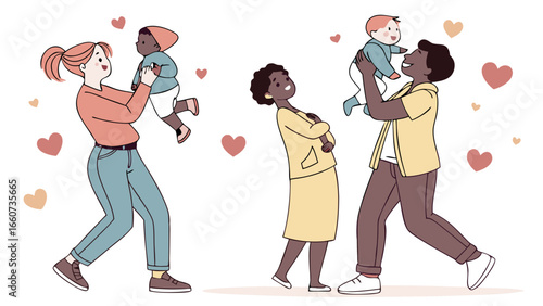Diverse Family Group with Children Being Held.