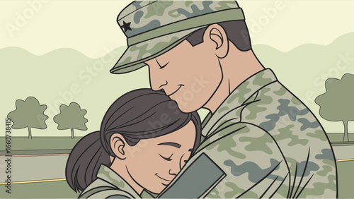 Soldier Hugging Loved One in Military Uniform.