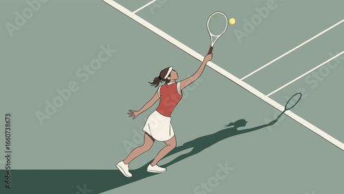 Tennis Player Reaching for Ball on Court.