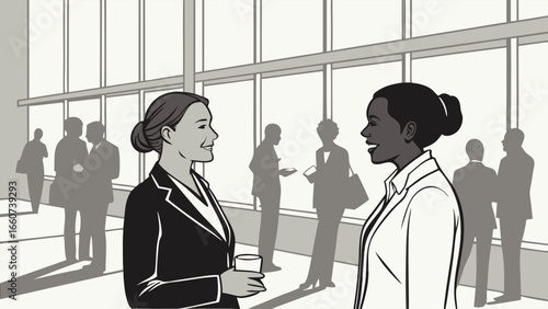 Two Businesswomen in Conversation at an Office Gathering.