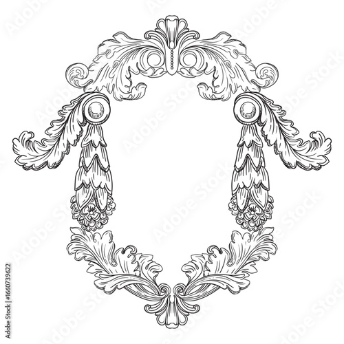Monochrome ornate baroque retro frame vector illustration