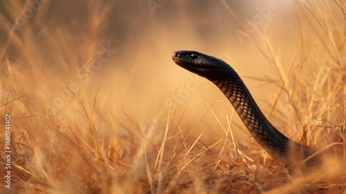 Black snake emerging from grass