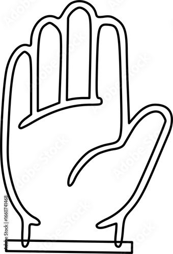 A simple black and white outline illustration of an open hand with fingers raised, symbolizing a gesture or sign.