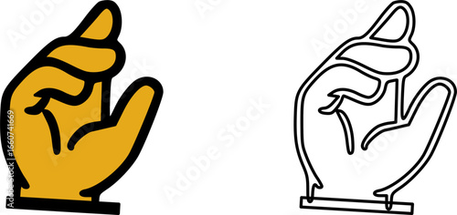 Illustration of a beckoning hand gesture in color and outline, inviting someone to come closer.