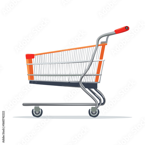 Shopping Cart Illustration Steel Wire Trolley with Handle Orange Accents