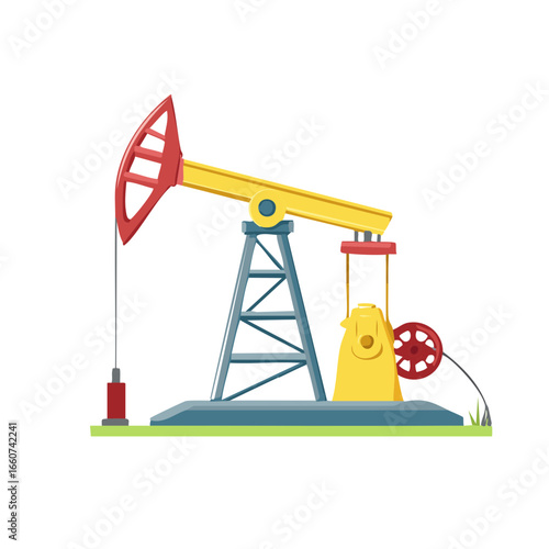 Cartoon Oil Pump Jack Extracting Crude Petroleum Energy Resource with Smiling Pump