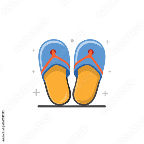 Pair of blue beach flipflops standing on ground vector graphic illustration design element