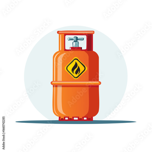 Orange Liquefied Gas Tank Illustration with Flame Warning on Cylindrical Container for Home or Camping