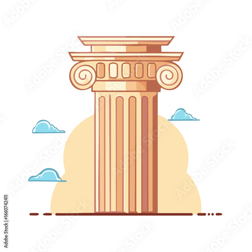 Stylized Column Illustration with Clouds, showcasing Architectural Symbol and Ancient Aesthetics, Perfect for Art and Design