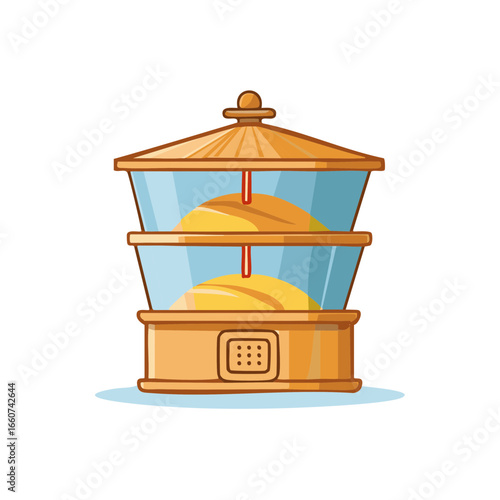 Illustration of Two Tier Steamer with Buns for Asian Cuisine Cooking Preparation