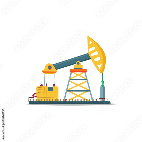 Oil Pumpjack in Cartoon Style for Petroleum Extraction and Energy Industry