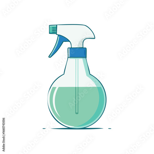 Illustrated Spray Bottle with Trigger, Liquid, and Transparent Container, Clean and Maintenance Solution