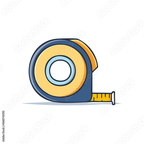 Illustration of a compact measuring tape with extended blade showing incremental measurements for home improvement or DIY projects