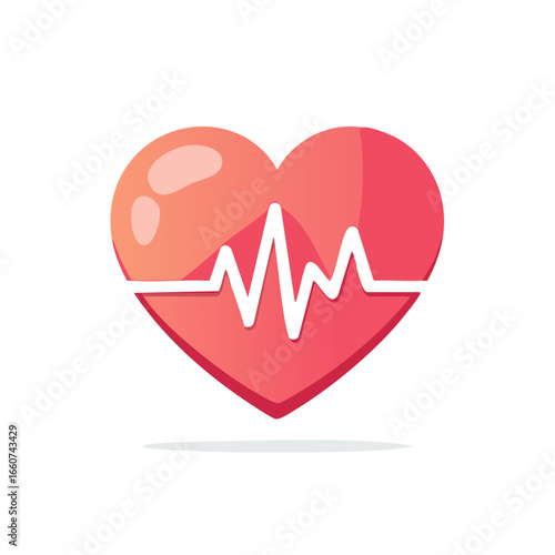 Red Heart Icon with Vital Sign EKG Line, Symbolizing Healthcare, Medicine, and Cardiovascular Health and Medical Checkup