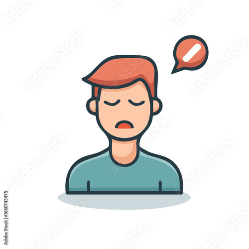 Sad man with speech bubble, showing disapproval or negative feedback, vector illustration