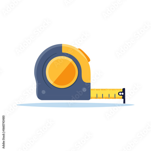 Yellow Measuring Tape Tool Flat Vector Illustration, Measuring Instrument Equipment
