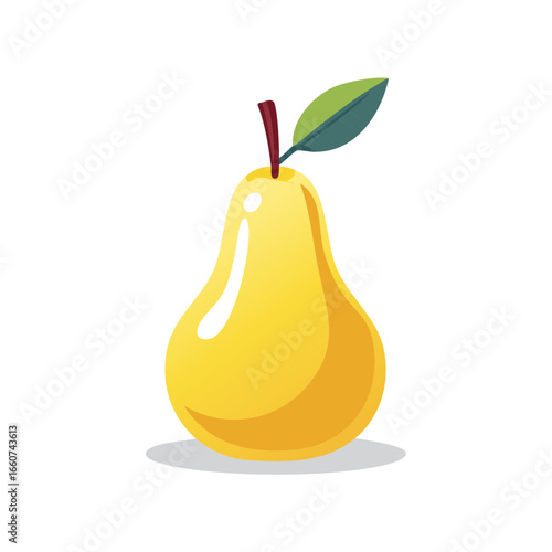 Vibrant Yellow Pear Vector Illustration with Green Leaf and Stem Graphic