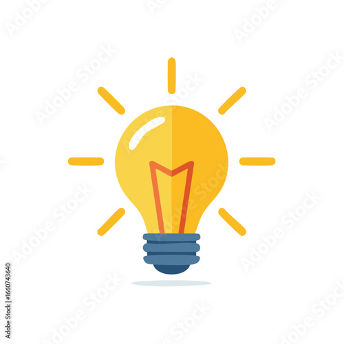 Bright Yellow Lightbulb Shining Radiantly Symbolizing Ideas and Creative Thinking Flat Vector Illustration