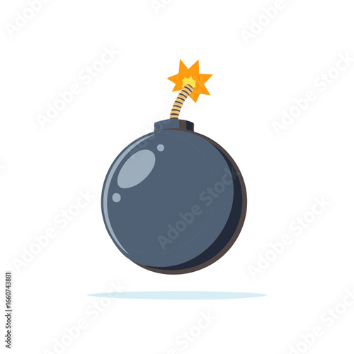 Cartoon Bomb with Burning Fuse Explosive Round Object on White Background