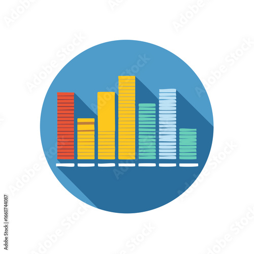 Color bars graph icon on blue button for business charts and statistical presentations