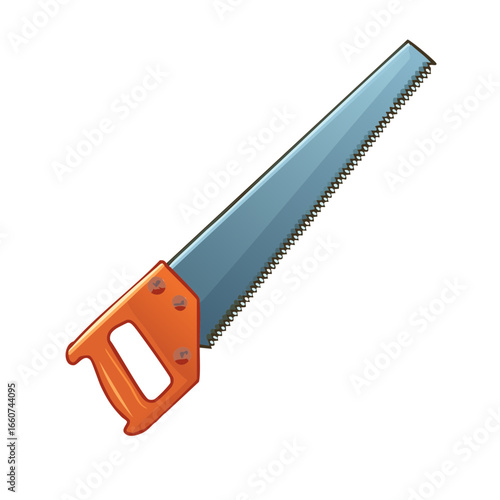 Hand Saw Illustration with Orange Handle and Sharp Teeth Ready for Woodworking Projects