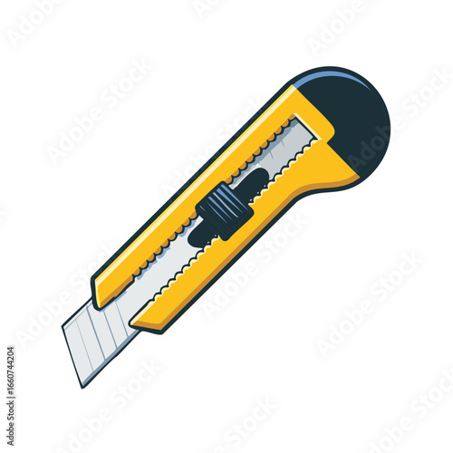 Illustrative Yellow Box Cutter with Retractable Blade for Crafts