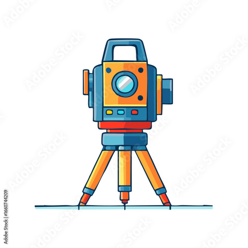 Cartoon theodolite surveying instrument for construction and geodesy works