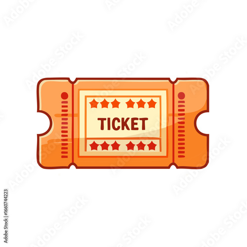 Cartoon style orange admission ticket featuring stars isolated over white