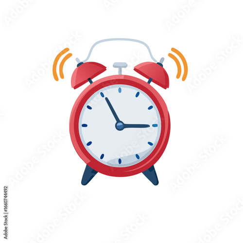 Red Alarm Clock Ringing Vigorously Time Management Wake Up Call Reminder Punctuality