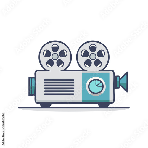 Cute Cartoon Movie Projector with Film Reels, Lens, and Settings Dial, Film Industry, Film Making, Entertainment