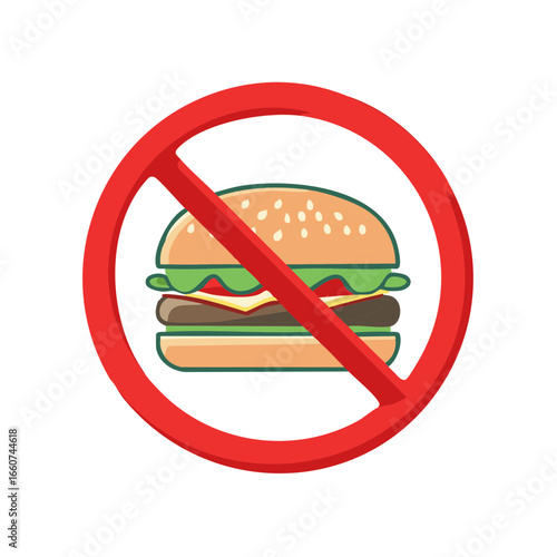 Burger prohibition graphic illustration symbolizing healthy eating concepts and the denial of junk food