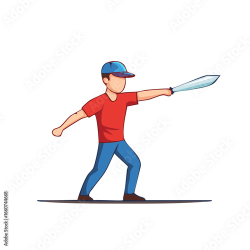 Illustration of a Person Holding a Sword, Character in Motion Ready to Strike