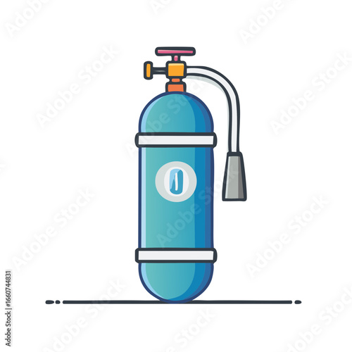 Cartoon Style Diving Tank Illustration with Regulator and Depth Gauge in Teal