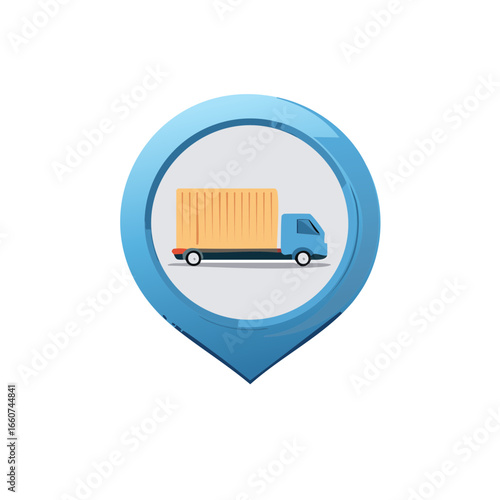 Delivery Truck Icon with Location Pointer Navigation Sign