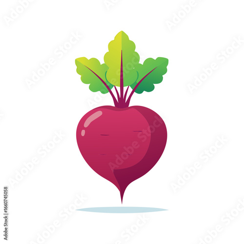 Beetroot with Leaves Illustration Isolated, Magenta Beet Isolated on White Background