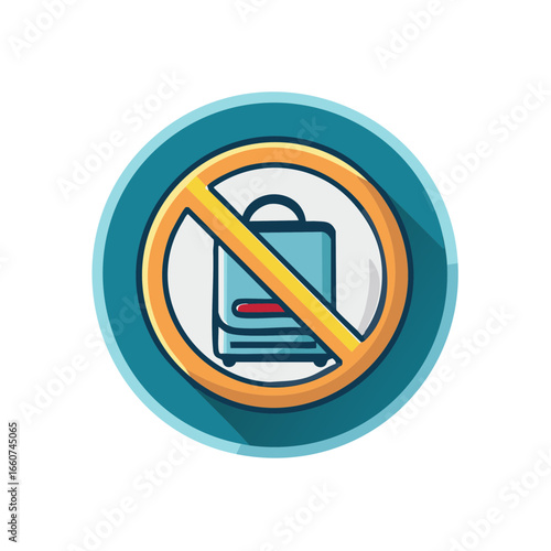 Blue Carry-on Luggage is Forbidden Symbol: A Cartoon Style Icon Representing Prohibited Suitcases with Yellow and Teal Color Scheme
