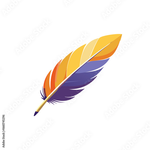Isolated vector illustration of a stylized feather, vibrant colors, creative design, quill pen concept