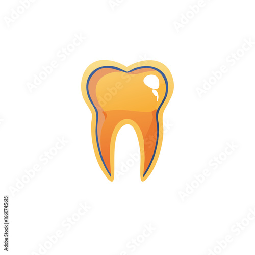 Cartoon Illustration of Human Molar Tooth with Root Structure for Dental Hygiene