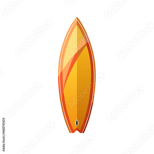 Vibrant orange surfboard vector illustration displaying bright colors and symmetrical form ideal for summer vacations designs or surf themed artwork