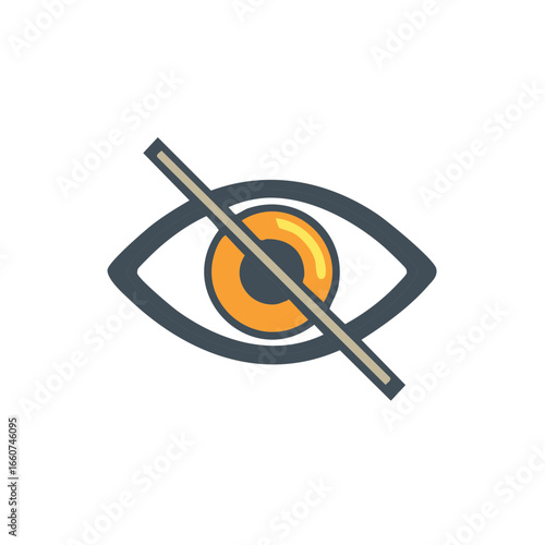 Illustration of an eye with a diagonal line across it indicating privacy or hidden information concept.