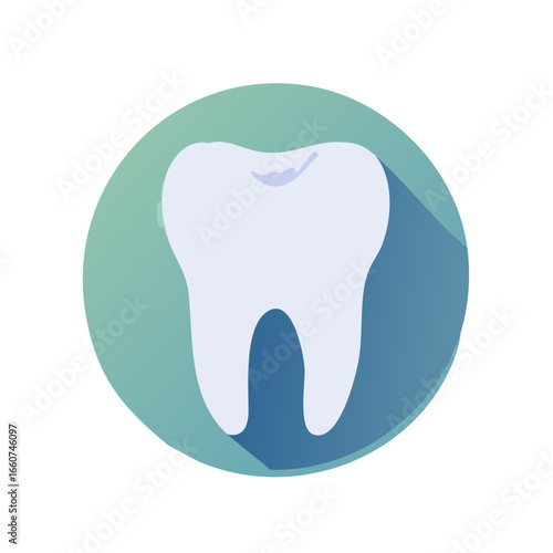 Illustrated tooth on gradient circle background, dental care icon, human tooth, oral hygiene concept, tooth