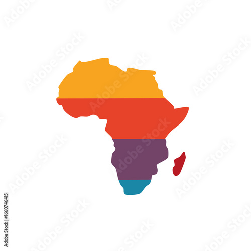 Stylized map of Africa continent with horizontal stripes of vibrant colors and geometric design representing the continent