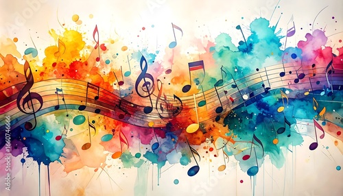 Colorful Music Notes Watercolor.