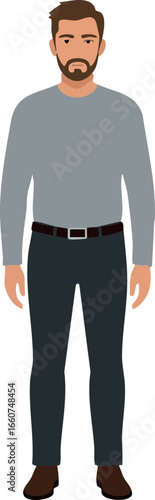 Standing man wearing grey shirt and black pants casual vector illustration 