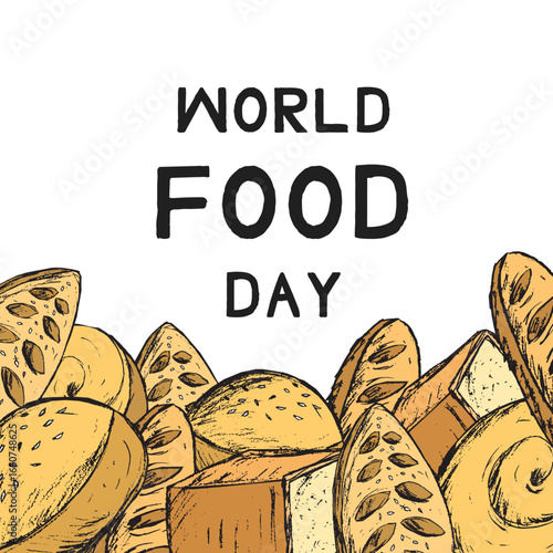 World food day animation with illustrations of bread variants