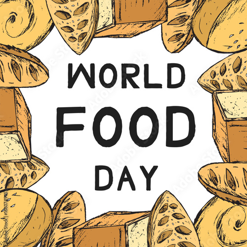 World food day animation with illustrations of bread variants