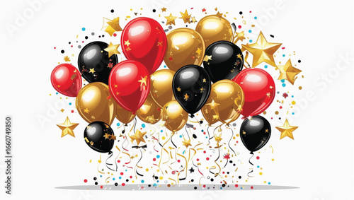 Red Black Gold Balloons Confetti Stars Celebration Party Elements vector