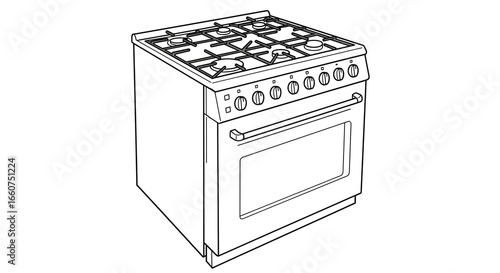 Simple Black and White Line Drawing of a Kitchen Stove with Oven