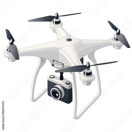 Sleek white drone with camera captures aerial views, perfect for modern tech and surveillance concepts