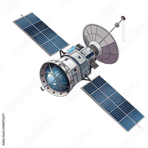Advanced orbital satellite with solar panels transmitting vital scientific data for global exploration and communication.